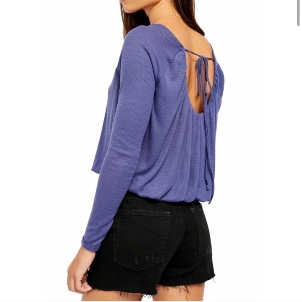 Free People Bondi Thermal Purple Ribbed Long Sleeve Boho Top - Picture 5 of 5